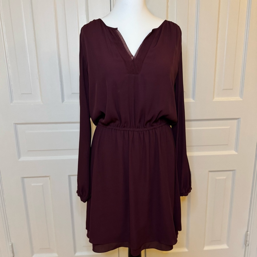 White House Black Market Deep Burgundy Long Sleeve Dress